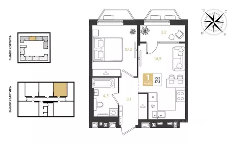 1-к кв. Краснодарский край, Краснодар Самолет кв-л,  (37.3 м)