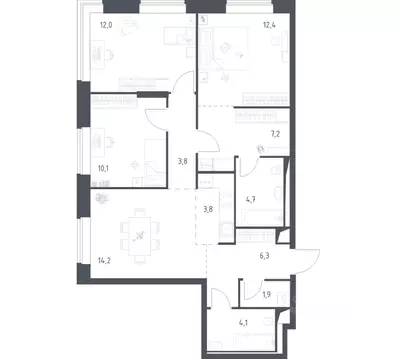 3-к кв. Москва Верейская 41 жилой комплекс, 3.1 (80.78 м)