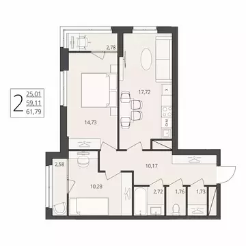 2-к кв. Волгоградская область, Волгоград ул. Степана Разина, 27 (61.79 ...