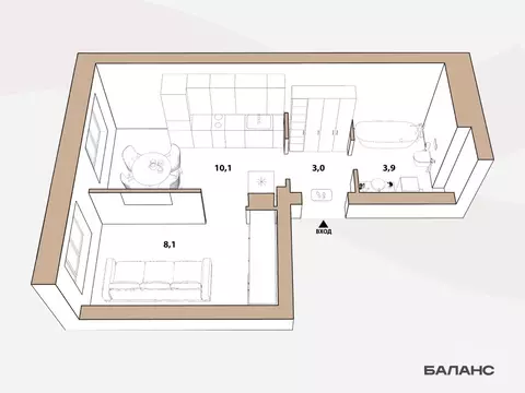 1-к кв. Тюменская область, Тюмень ул. Республики, 204к15 (25.1 м)