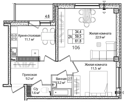 2-к кв. Псковская область, Псковский район, Завеличенская волость, д. ...