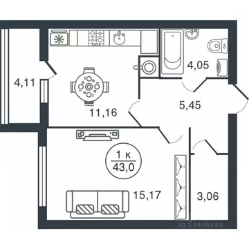 1-к кв. Тверская область, Тверь Бурашевское ш., 60 (43.0 м)