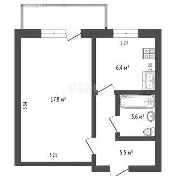 1-комнатная квартира: Чернушка, Красноармейская улица, 86 (33.3 м)