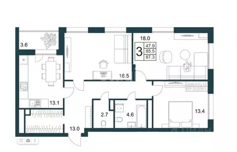 3-к кв. Липецкая область, Липецк Минская ул., 4Вк1 (88.0 м)