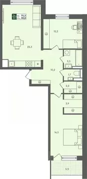 2-к кв. Курганская область, Курган Заозерный жилрайон,  (80.8 м)