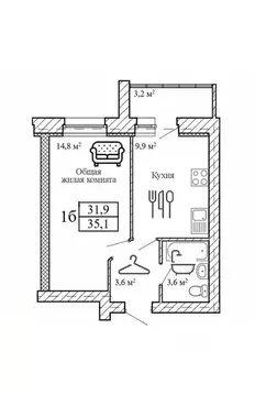 1-к кв. Тамбовская область, Тамбовский муниципальный округ, д. Крутые ...