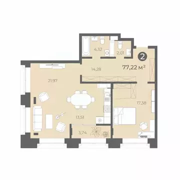 2-к кв. Чувашия, Чебоксары ул. Карла Маркса, 50 (77.22 м)