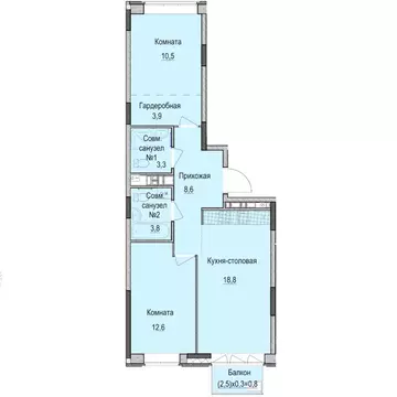 2-к кв. Татарстан, Казань Ферма-2 жилмассив,  (62.3 м)