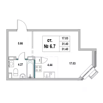 Студия Ленинградская область, Выборг ул. 2-я Южная, 4 (31.4 м)