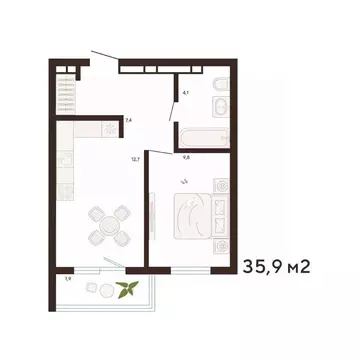 1-к кв. Приморский край, Владивосток Луговая ул. (35.9 м)