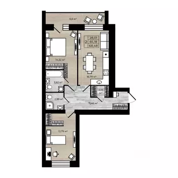2-к кв. Ярославская область, Ярославль Тормозное ш. (71.78 м)