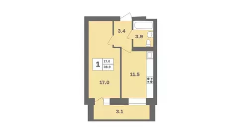 1-к кв. Башкортостан, Уфа Дагестанская ул., лит11 (38.9 м)