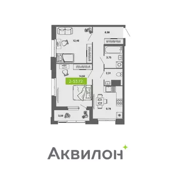 2-к кв. Архангельская область, Архангельск Комсомольская ул. (53.72 м)