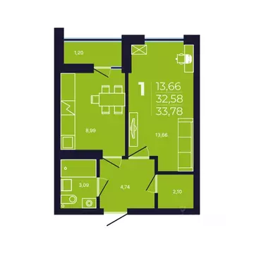 1-к кв. Башкортостан, Уфа ул. Михаила Зайцева, 4 (33.6 м)