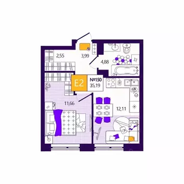 1-к кв. Тульская область, Тула Все и Сразу жилой комплекс (35.19 м)