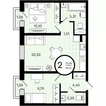 2-к кв. Тюменская область, Тюмень ул. Александра Звягина, 2 (56.1 м)