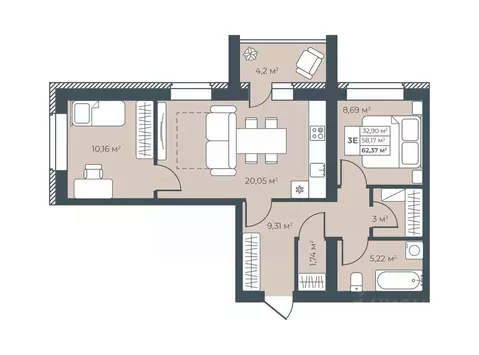 3-к кв. Воронежская область, Павловск ул. Свободы, 29 (62.37 м)