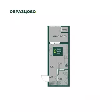 Студия Краснодарский край, Краснодар Образцово мкр,  (22.57 м)