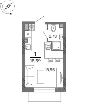 1-к кв. Рязанская область, Рязань Олимпийский городок мкр, 10 (18.69 ...