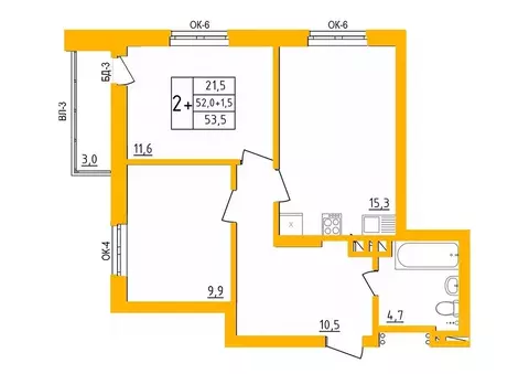2-к кв. Башкортостан, Уфа ул. имени Фронтовых Бригад, 15/2 (53.2 м)