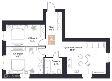 2-к кв. Рязанская область, Рязанский район, Полянское с/пос, с. Поляны ...