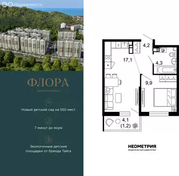 1-комнатная квартира: Сочи, улица Искры, 66/9к8 (36.4 м)