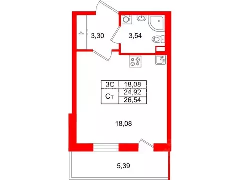 Студия Санкт-Петербург Пулковское ш., 95к4 (24.92 м)
