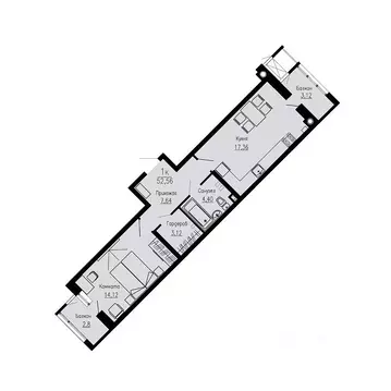 1-к кв. Ставропольский край, Пятигорск Скачки мкр,  (52.56 м)