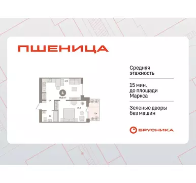 1-комнатная квартира: Новосибирский район, рабочий посёлок Краснообск, ...