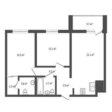 2-комнатная квартира: Тюмень, улица Разведчика Кузнецова, 16 (64.9 м)
