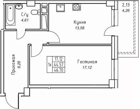 1-к кв. Саха (Якутия), Якутск 11-й кв-л,  (46.7 м)