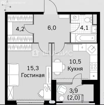 1-комнатная квартира: Москва, Строительный проезд, 9к1 (43 м)
