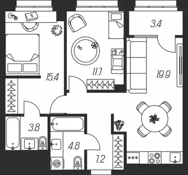 2-к кв. Тульская область, Тула ул. Михеева (66.2 м)