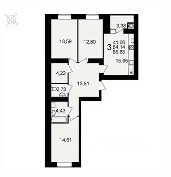 3-к кв. Рязанская область, Рязань ул. Княжье Поле, 10 (85.83 м)