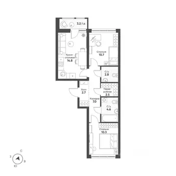 2-к кв. Свердловская область, Екатеринбург Солнечный жилрайон,  (57.0 ...
