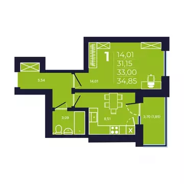 1-к кв. Башкортостан, Уфа ул. Майора Доставалова, 11 (33.3 м)