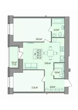 2-к кв. Костромская область, Кострома Магистральная ул., 49А (61.8 м)