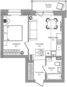 2-к кв. Пермский край, Пермь Самолетная ул., 6 (38.7 м)