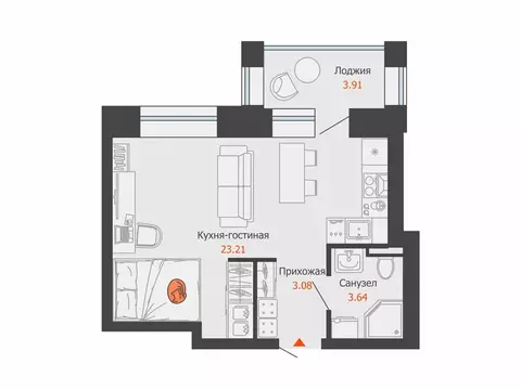 Квартира-студия: Ульяновск, жилой комплекс Город Новаторов, 5 (32 м)