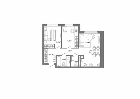 2-к кв. Астраханская область, Астрахань ул. Латышева (56.2 м)
