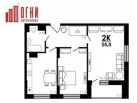 2-к кв. Нижегородская область, Нижний Новгород Коломенская ул., 8к4 ...