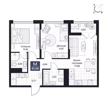 2-к кв. Волгоградская область, Волгоград просп. Имени В.И. Ленина, 59Г ...