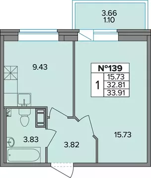 1-комнатная квартира: Ленсоветовский, 19к2 (33.5 м)