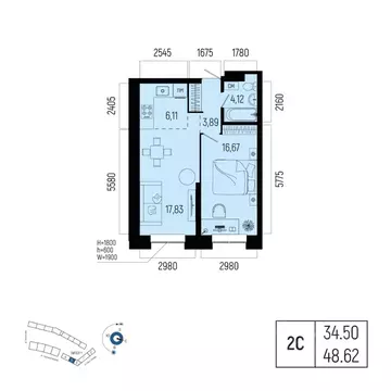 2-к кв. Башкортостан, Уфа Глумилино-1 мкр, Новатор жилой комплекс ...