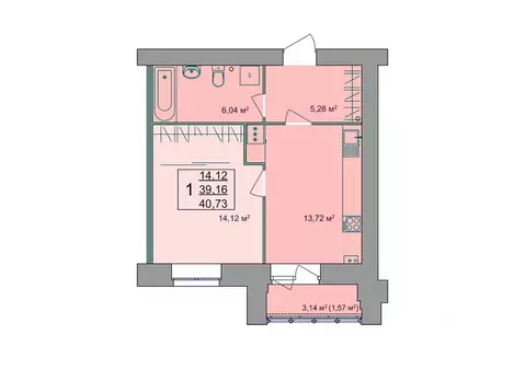 1-к кв. Костромская область, Кострома Привокзальная ул., 12 (41.7 м)