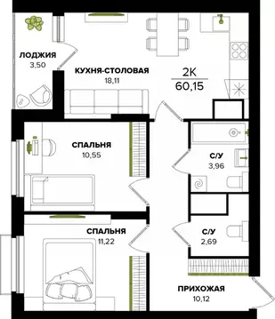 2-к кв. Тульская область, Тула ул. Академика Насоновой (60.15 м)