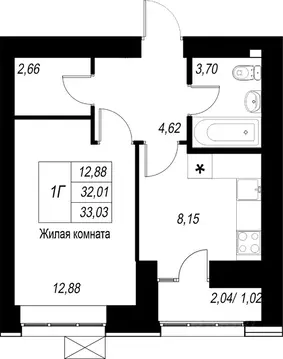 1-к кв. Татарстан, Казань Династия жилой комплекс (33.03 м)