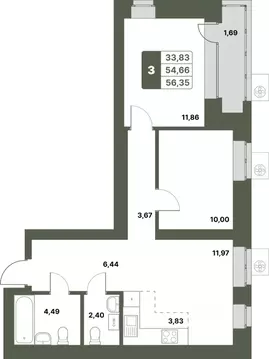 3-к кв. Башкортостан, Уфимский район, с. Миловка  (56.35 м)
