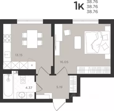 1-к кв. Калининградская область, Светлогорск  (38.76 м)
