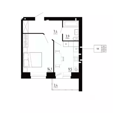 1-к кв. Орловская область, Орловский муниципальный округ, д. ...